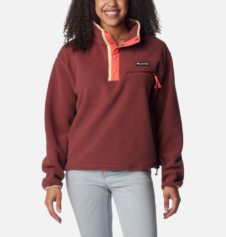 Women's Helvetia Cropped Half Snap Fleece, Color: Spice, Juicy, Sunkissed, image 1