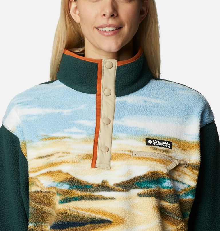 Women's Helvetia Cropped Half Snap Fleece, Color: Warm Copper CRG Print, Spruce, image 4