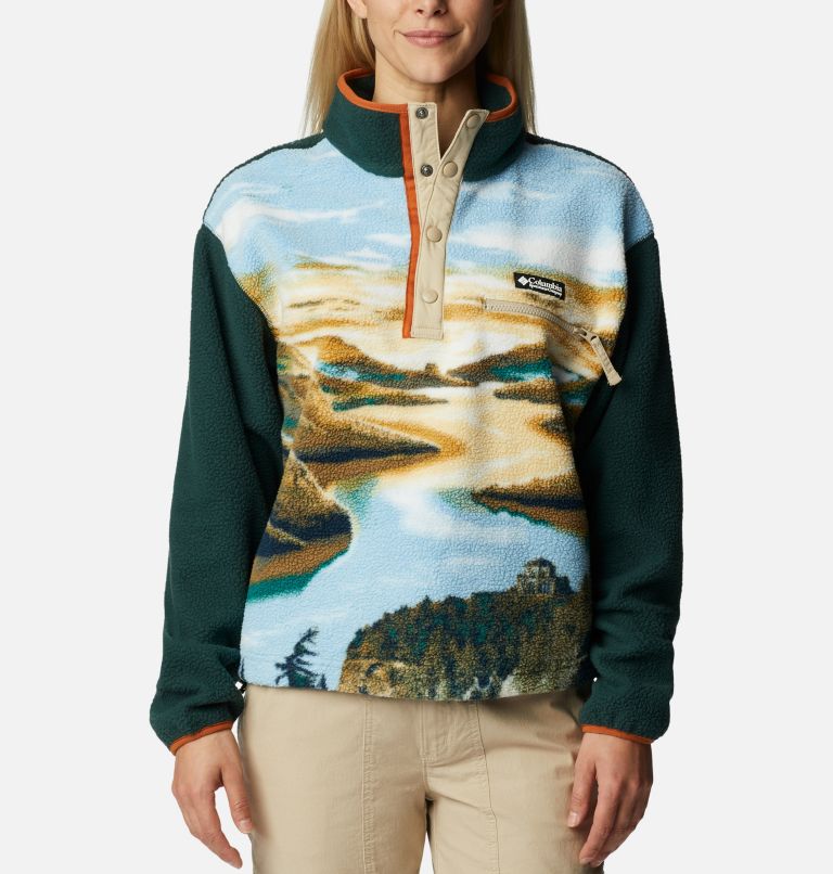 Women's Printed Half Zip Fleece Top in Navis Print