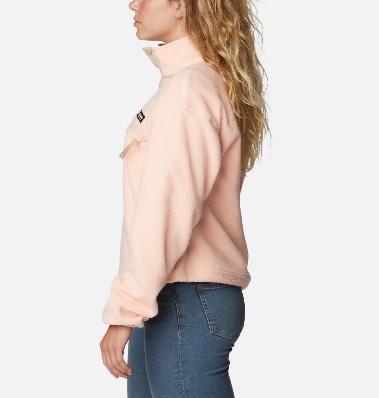 Women's Helvetia Cropped Half Snap Fleece, Color: Peach Blossom, Ancient Fossil, image 3