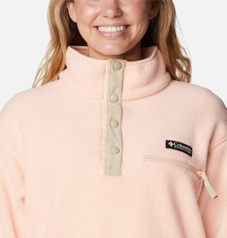 Women's Helvetia Cropped Half Snap Fleece, Color: Peach Blossom, Ancient Fossil, image 4