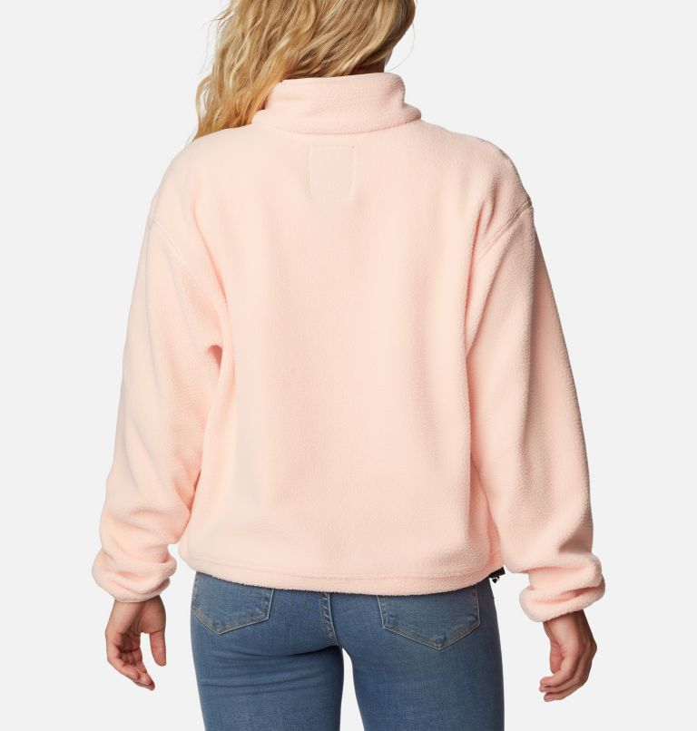 Women's Helvetia Cropped Half Snap Fleece, Color: Peach Blossom, Ancient Fossil, image 2