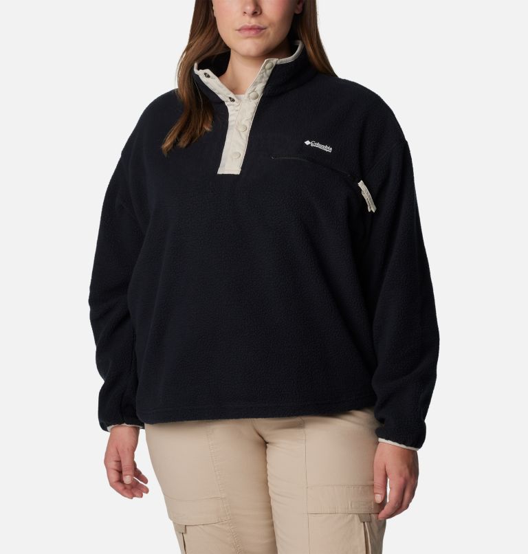 Thumbnail: Women's Helvetia Cropped Half Snap Fleece Pullover - Plus Size, Color: Black, image 1