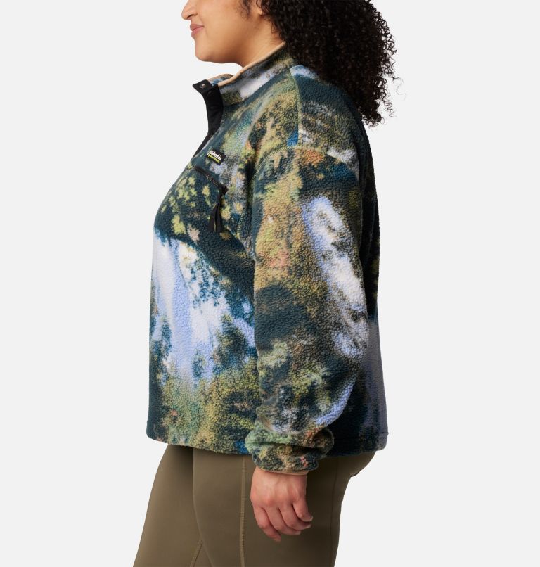 Haut court à demi-fermeture pressionnée Helvetia pour femme – Grandes tailles, Color: Napa Green Chasing Falls Print, Black, C, image 3