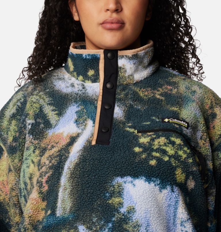 Haut court à demi-fermeture pressionnée Helvetia pour femme – Grandes tailles, Color: Napa Green Chasing Falls Print, Black, C, image 4
