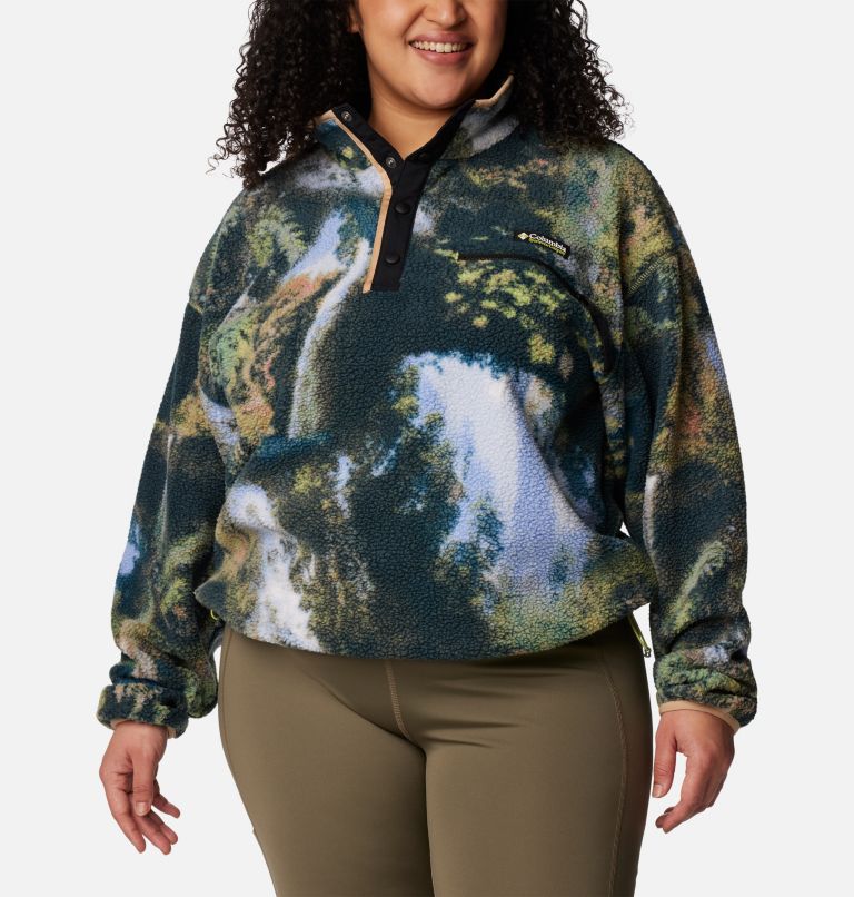 Haut court à demi-fermeture pressionnée Helvetia pour femme – Grandes tailles, Color: Napa Green Chasing Falls Print, Black, C, image 6