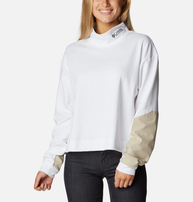 Women's Ballistic Ridge High Neck Long Sleeve T-Shirt, Color: White, Ancient Fossil, image 1