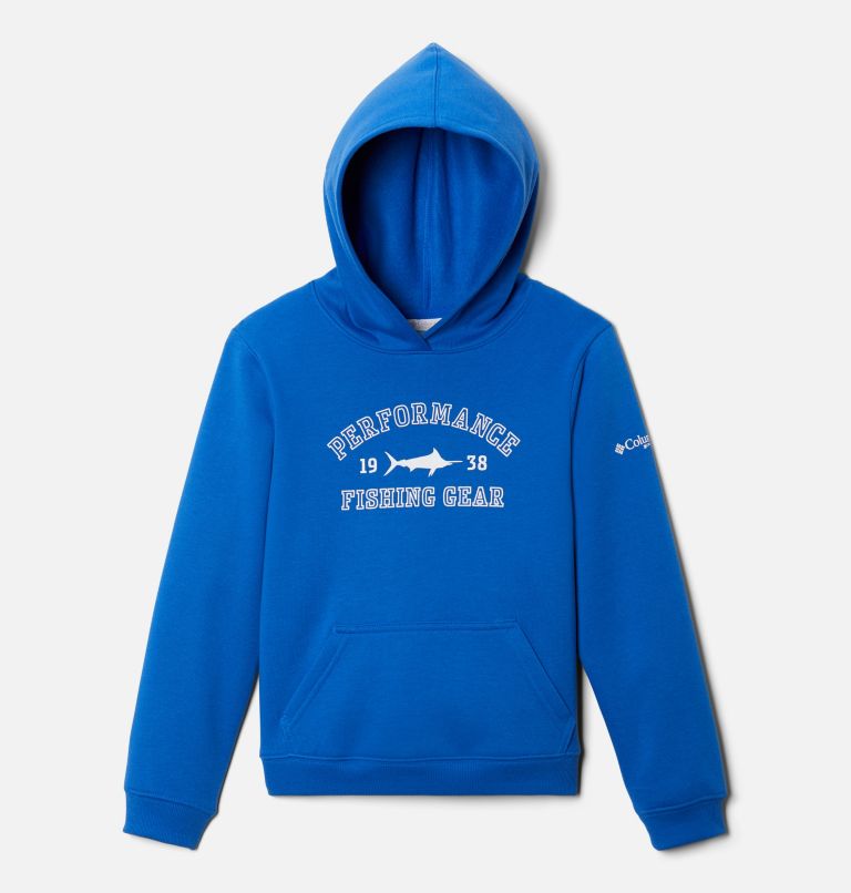 Boys' PFG University Hoodie, Color: Blue Macaw, White - Marlin, image 1