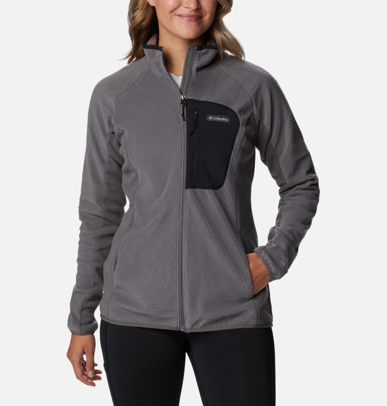 Thumbnail: Women's Outdoor Tracks Full Zip Fleece Jacket, Color: City Grey, Black, image 1
