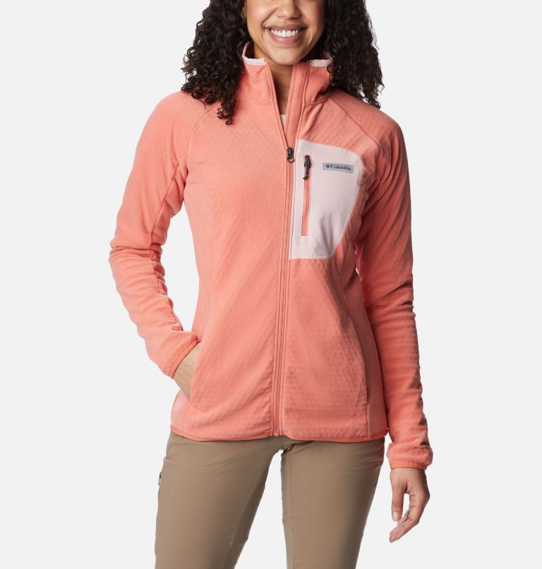 Thumbnail: Women's Outdoor Tracks Full Zip Fleece Jacket, Color: Faded Peach, Dusty Pink, image 1