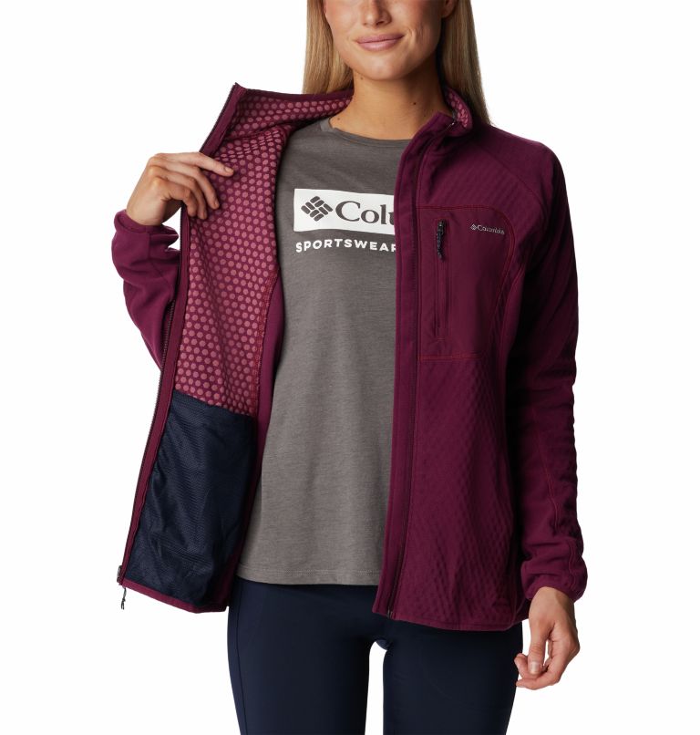 Women's W Outdoor Tracks Technical Fleece Jacket, Color: Marionberry, Aura, image 5