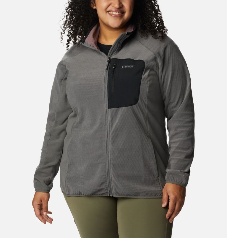 Thumbnail: Women's Outdoor Tracks Full Zip Fleece Jacket - Plus Size, Color: City Grey, Black, image 1