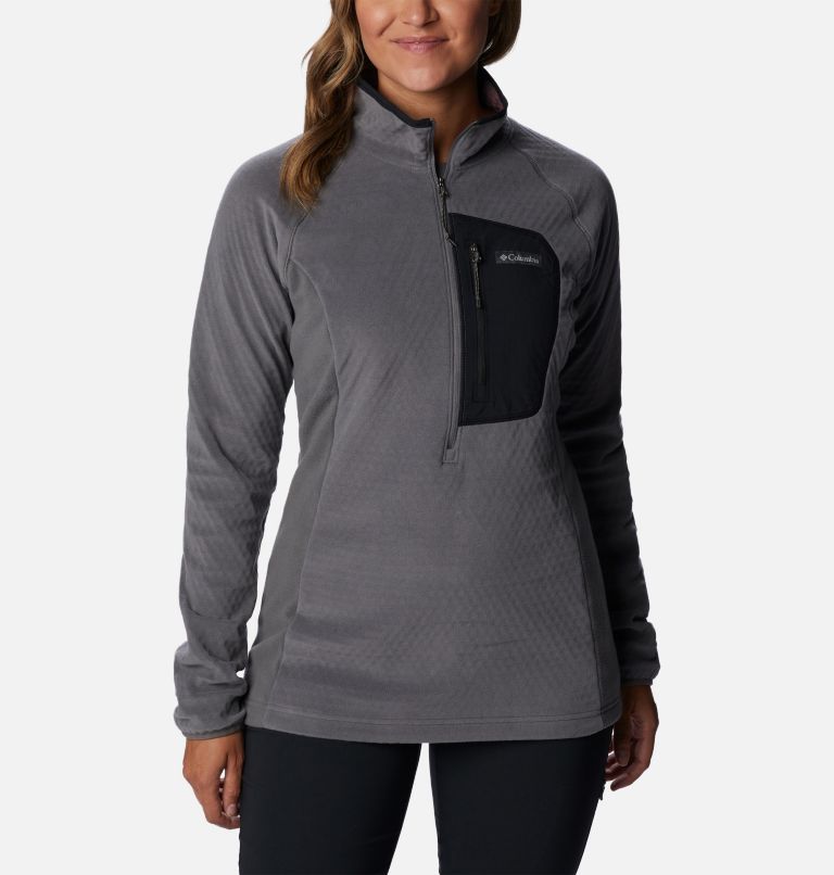 Thumbnail: Women's Outdoor Tracks Half Zip Fleece Pullover, Color: City Grey, Black, image 1