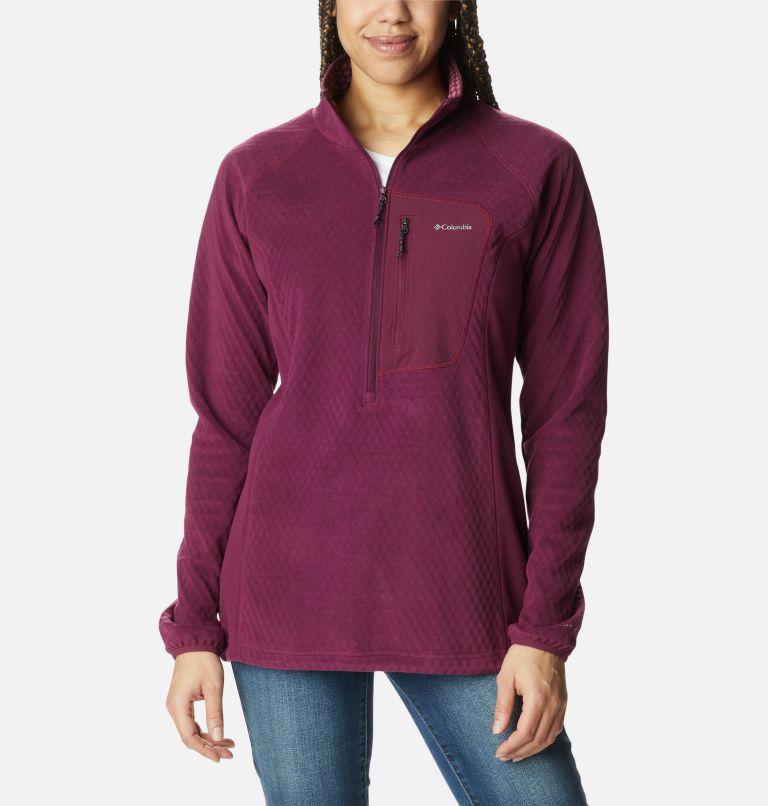 Women's Outdoor Tracks Half Zip Fleece Pullover, Color: Marionberry, Aura, image 1