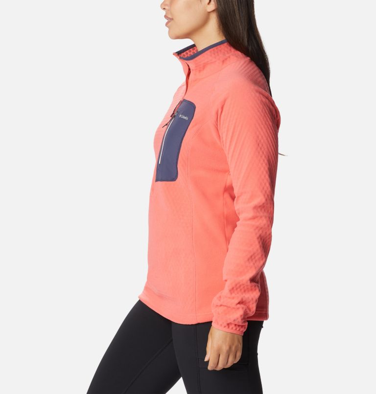 Thumbnail: Women's W Outdoor Tracks Half Zip Fleece Technical Pullover, Color: Blush Pink, Peach Blossom, image 3