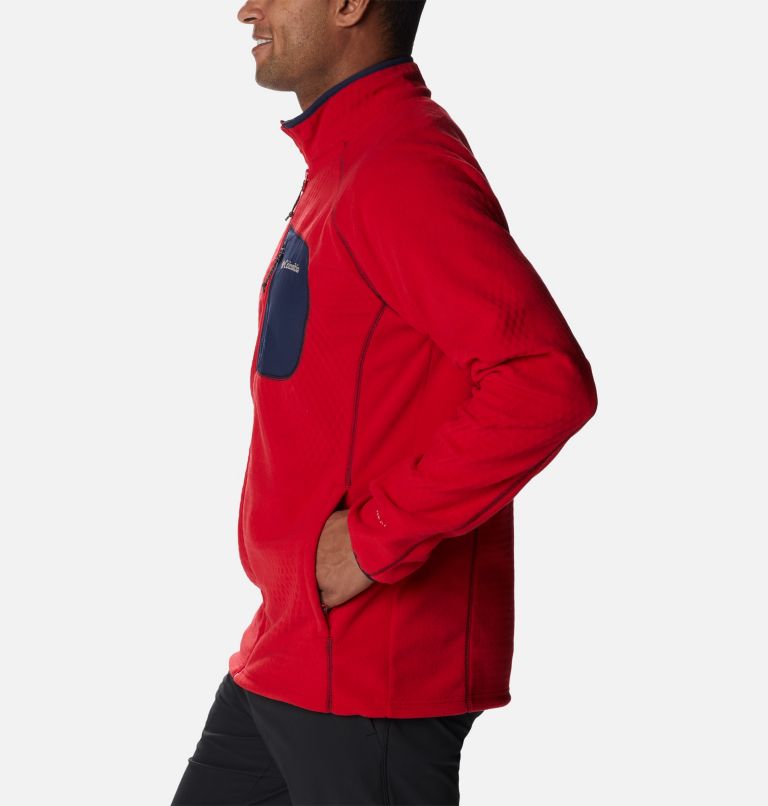 Men's Outdoor Tracks Full Zip Fleece Jacket, Color: Mountain Red, Collegiate Navy, image 3