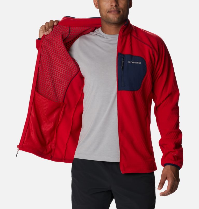 Men's Outdoor Tracks Full Zip Fleece Jacket, Color: Mountain Red, Collegiate Navy, image 5