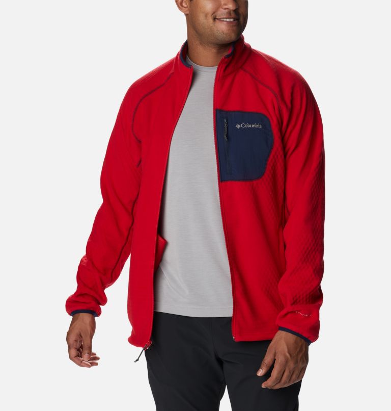 Men's Outdoor Tracks Full Zip Fleece Jacket, Color: Mountain Red, Collegiate Navy, image 8