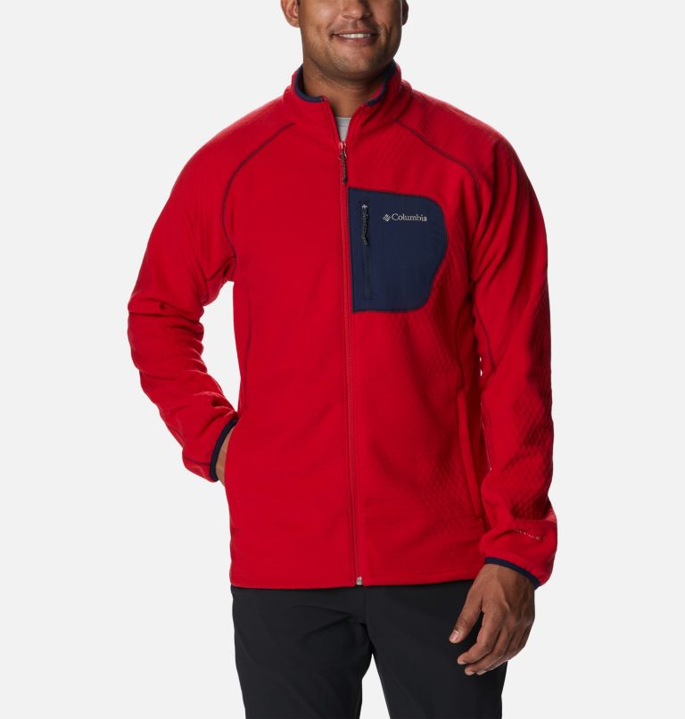 Men's Outdoor Tracks Full Zip Fleece Jacket, Color: Mountain Red, Collegiate Navy, image 1