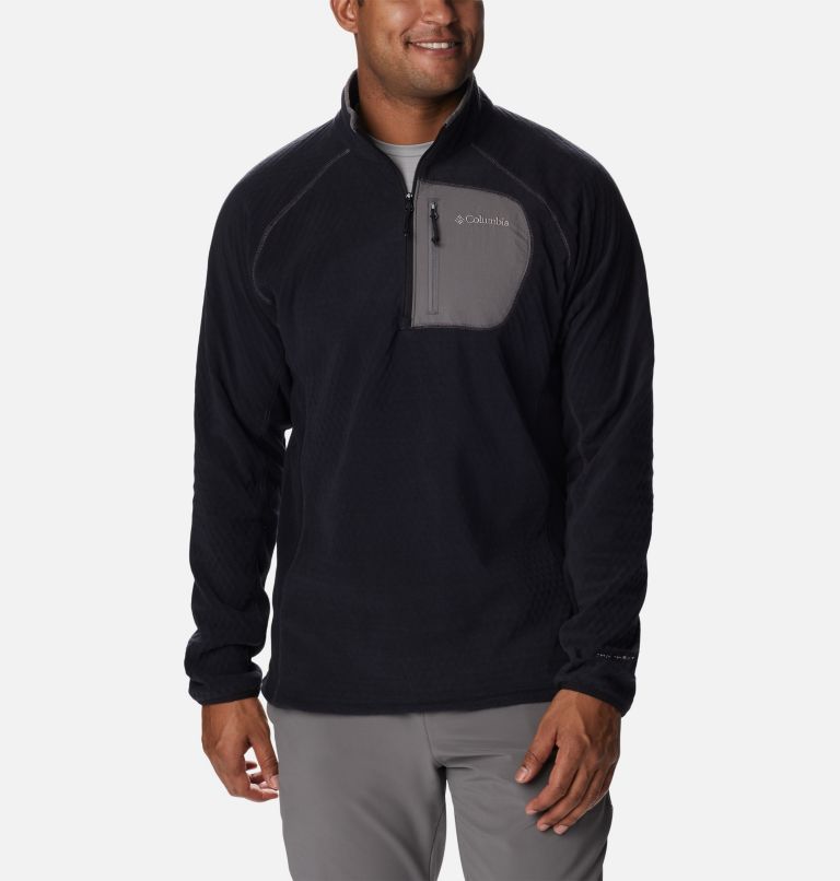 Men's Outdoor Tracks Half Zip Fleece Pullover, Color: Black, City Grey, image 1