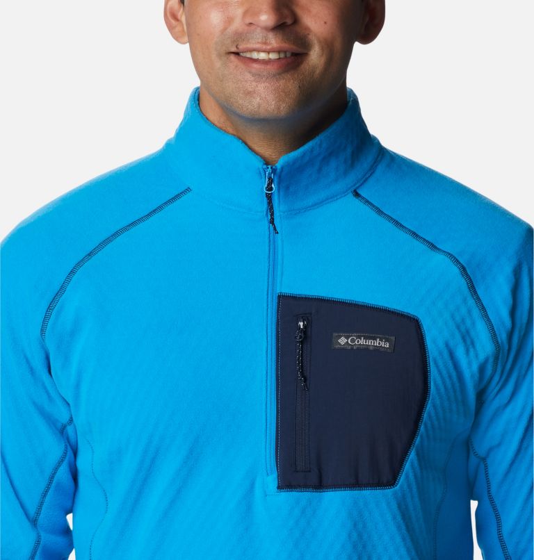 Men's Outdoor Tracks Half Zip Fleece Pullover, Color: Compass Blue, Collegiate Navy, image 4