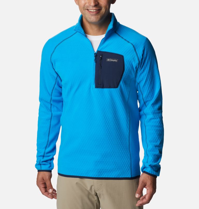 Men's Outdoor Tracks Half Zip Fleece Pullover, Color: Compass Blue, Collegiate Navy, image 1