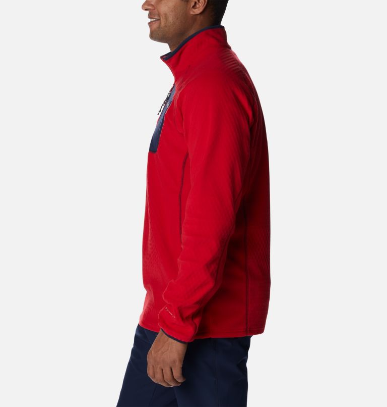 Men's Outdoor Tracks Half Zip Fleece Pullover, Color: Mountain Red, Collegiate Navy, image 3