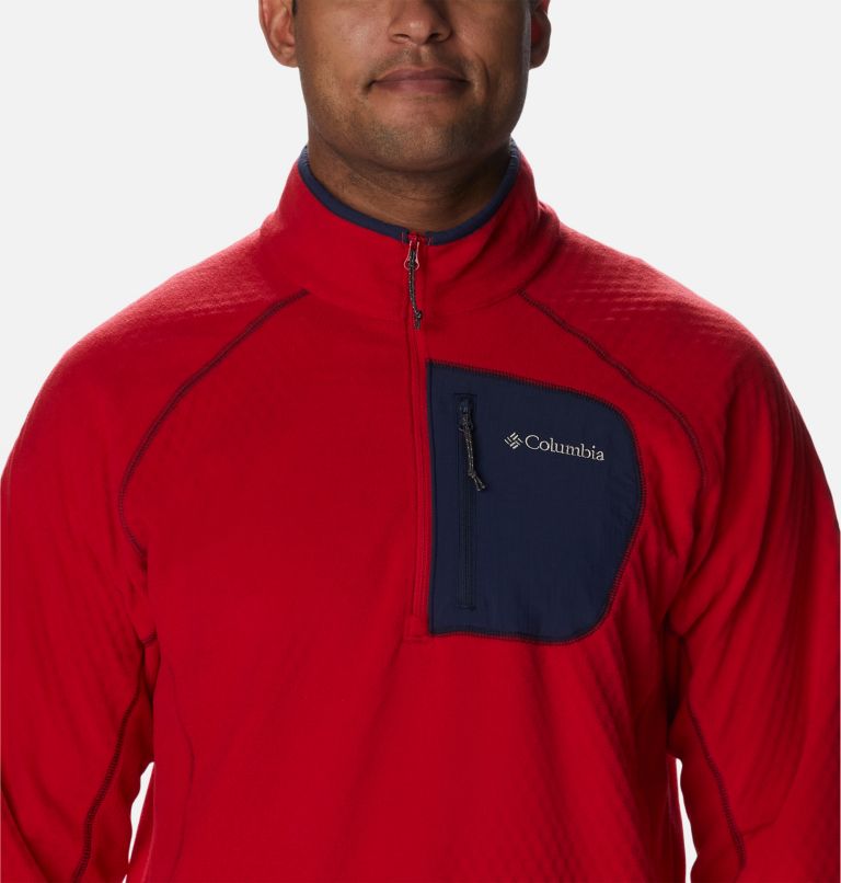 Thumbnail: Men's Outdoor Tracks Half Zip Fleece Pullover, Color: Mountain Red, Collegiate Navy, image 4