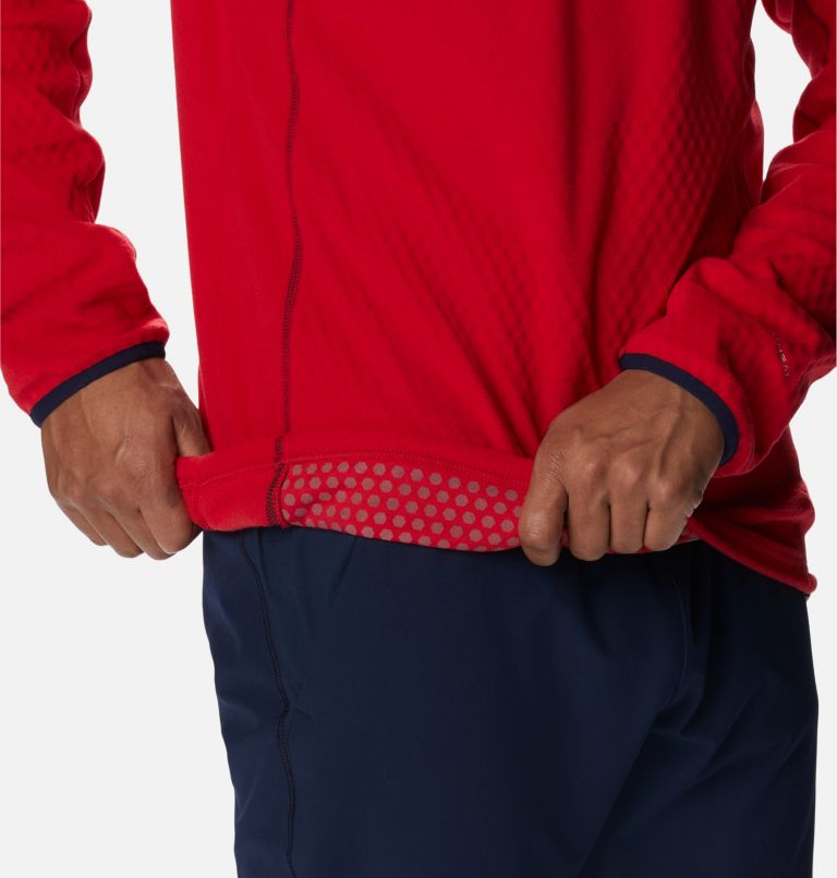 Thumbnail: Men's Outdoor Tracks Half Zip Fleece Pullover, Color: Mountain Red, Collegiate Navy, image 5