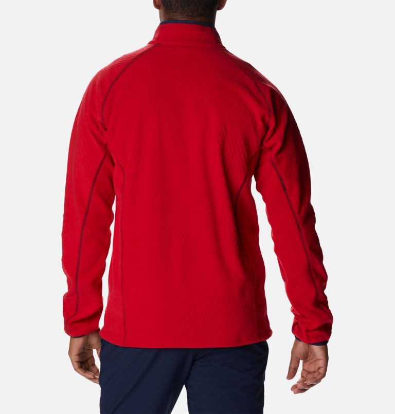 Men's Outdoor Tracks Half Zip Fleece Pullover, Color: Mountain Red, Collegiate Navy, image 2