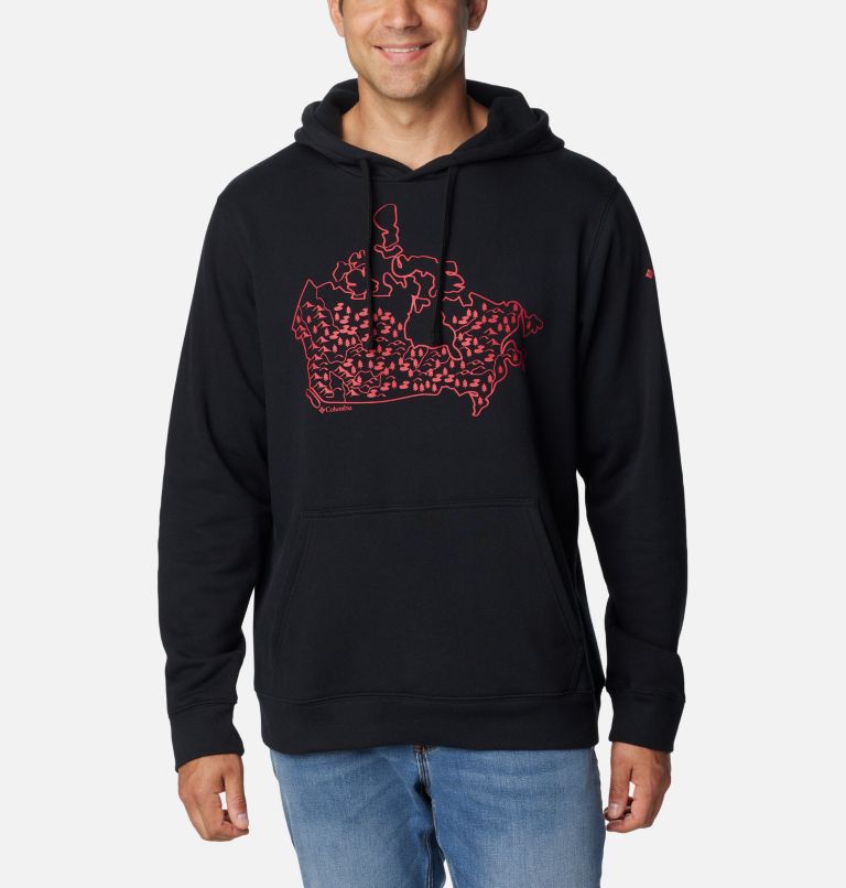Men's Columbia Trek Graphic Hoodie, Color: Black, Canada Treescape, image 1