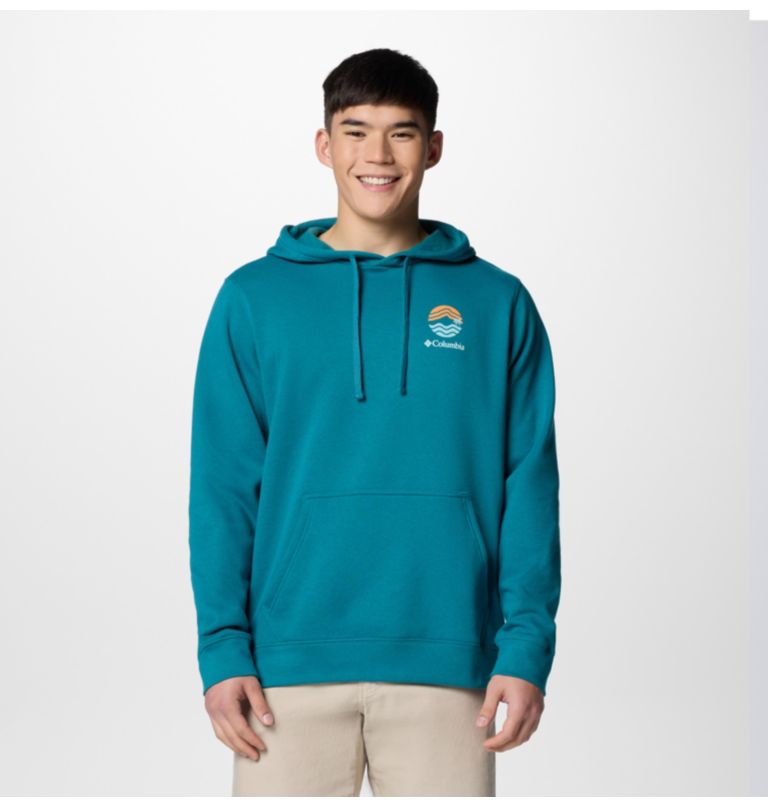 Men's Columbia Trek Graphic Hoodie, Color: River Blue, Circular Linescape, image 1