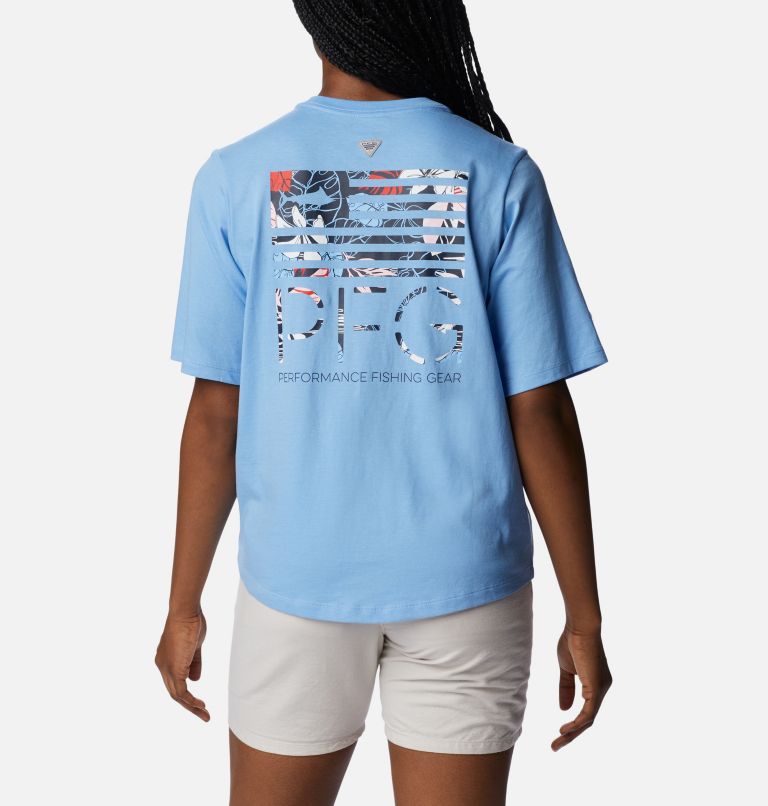 Thumbnail: Women's PFG Bramley Bay Relaxed Tee, Color: Agate Blue, Fish Star Marlin Graphic, image 1