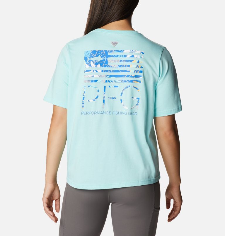 Thumbnail: Women's PFG Bramley Bay Relaxed Tee, Color: Gulf Stream, Fish Star Marline Graphic, image 1
