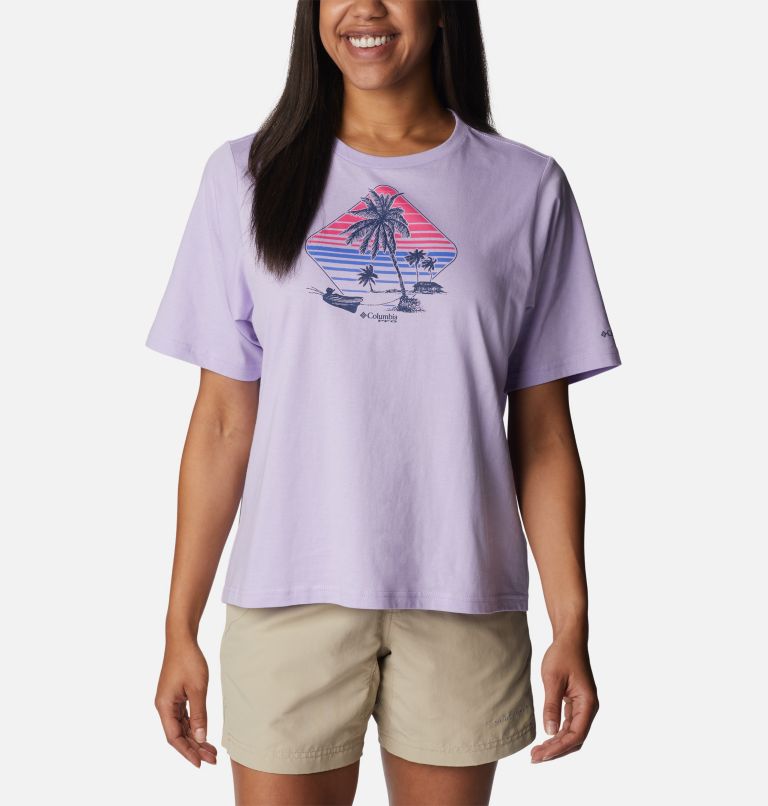 T-shirt décontracté PFG Bramley Bay Femme, Color: Soft Violet, Panga Palms Graphic, image 1