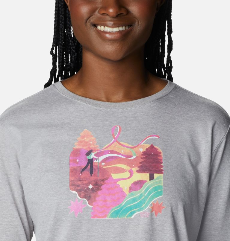 Thumbnail: T-shirt graphique à manches longues Tested Tough In Pink II Femme, Color: Columbia Grey Heather, Loveis Ribbons, image 4