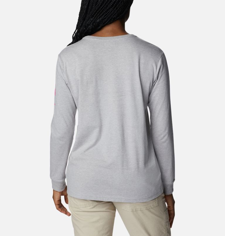 Women's Tested Tough In Pink Graphic Long Sleeve Tee II, Color: Columbia Grey Heather, Loveis Ribbons, image 2