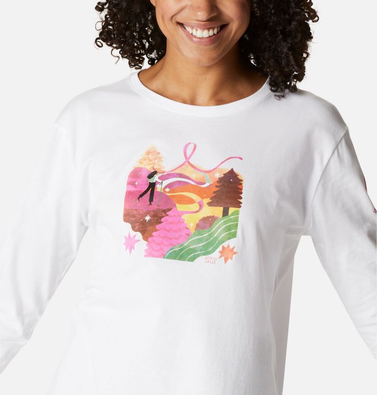 Thumbnail: Women's Tested Tough In Pink Graphic Long Sleeve Tee II, Color: White, Loveis Ribbons, image 4