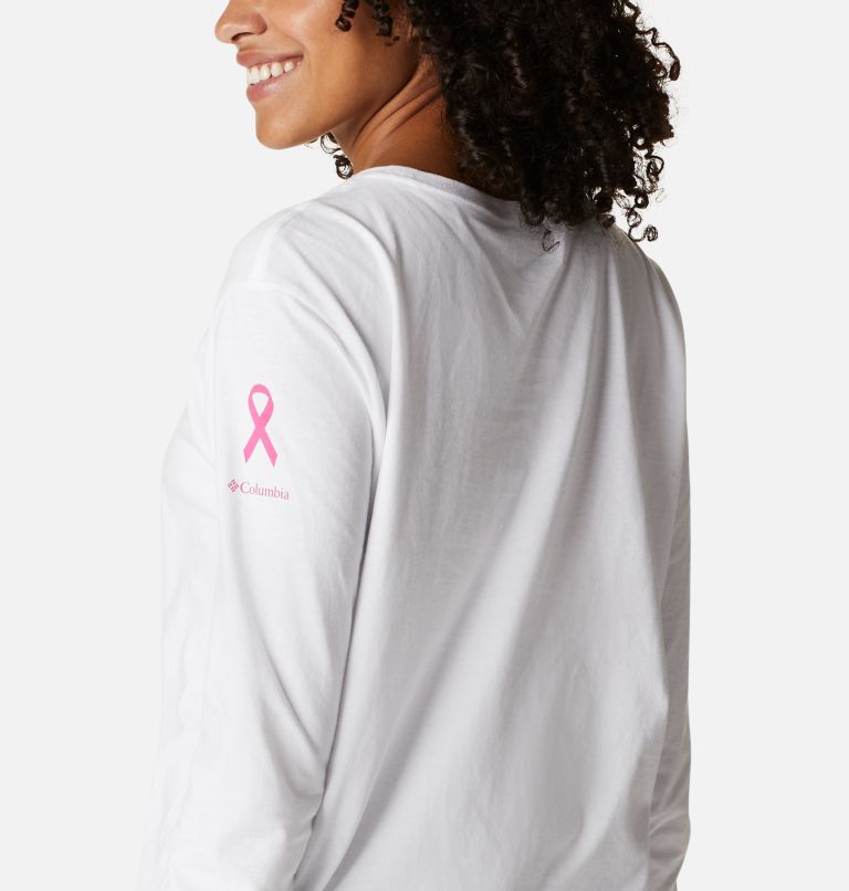 Thumbnail: Women's Tested Tough In Pink Graphic Long Sleeve Tee II, Color: White, Loveis Ribbons, image 5