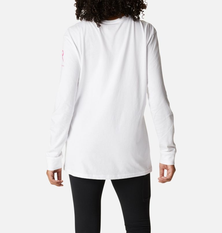 Thumbnail: Women's Tested Tough In Pink Graphic Long Sleeve Tee II, Color: White, Loveis Ribbons, image 2