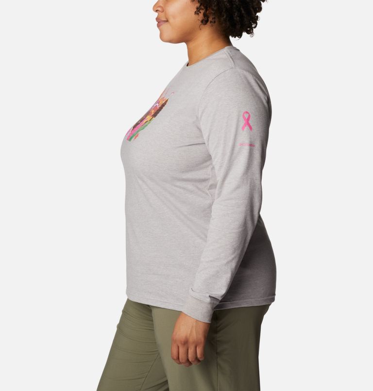 Women's Tested Tough In Pink Graphic Long Sleeve Tee II - Plus Size, Color: Columbia Grey Heather, Loveis Ribbons, image 3