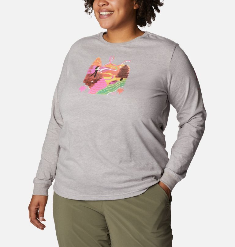 Women's Tested Tough In Pink Graphic Long Sleeve Tee II - Plus Size, Color: Columbia Grey Heather, Loveis Ribbons, image 5