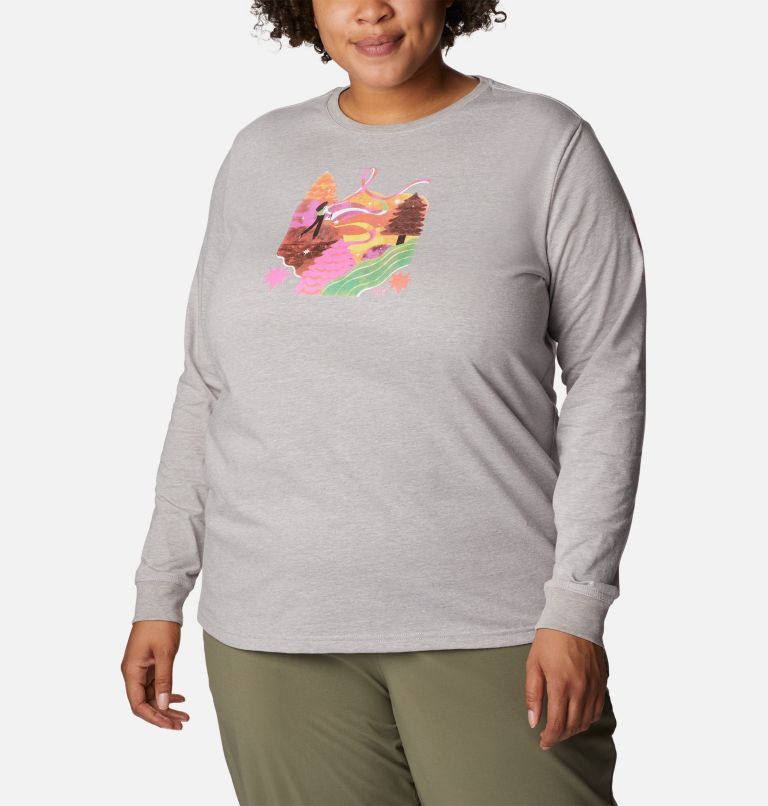 T-shirt graphique à manches longues Tested Tough In Pink II Femme – Grande taille, Color: Columbia Grey Heather, Loveis Ribbons, image 1