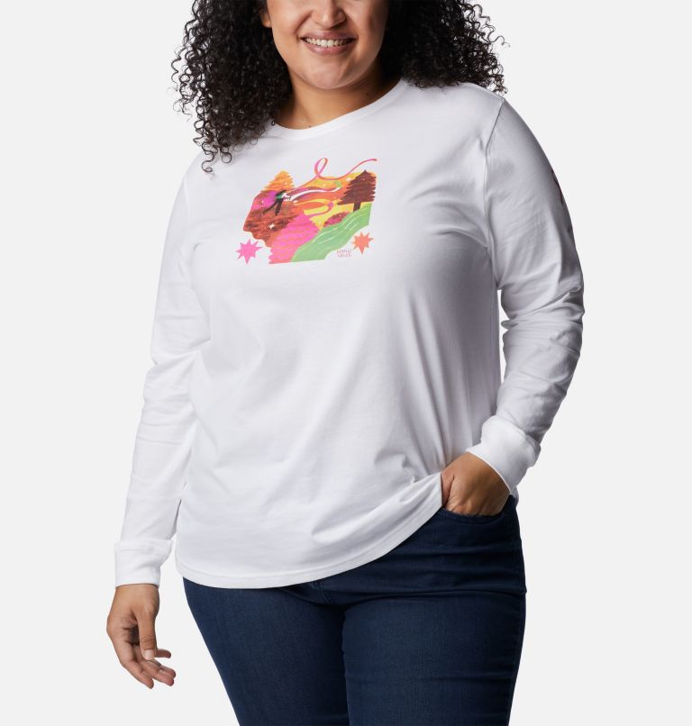 Thumbnail: Women's Tested Tough In Pink Graphic Long Sleeve Tee II - Plus Size, Color: White, Loveis Ribbons, image 5