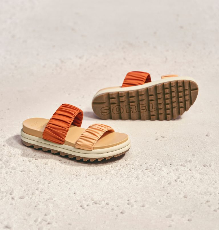 Women's Sorel X prAna Roaming Two Strap Slide Sandal, Color: Faded Spark, Desert Sun