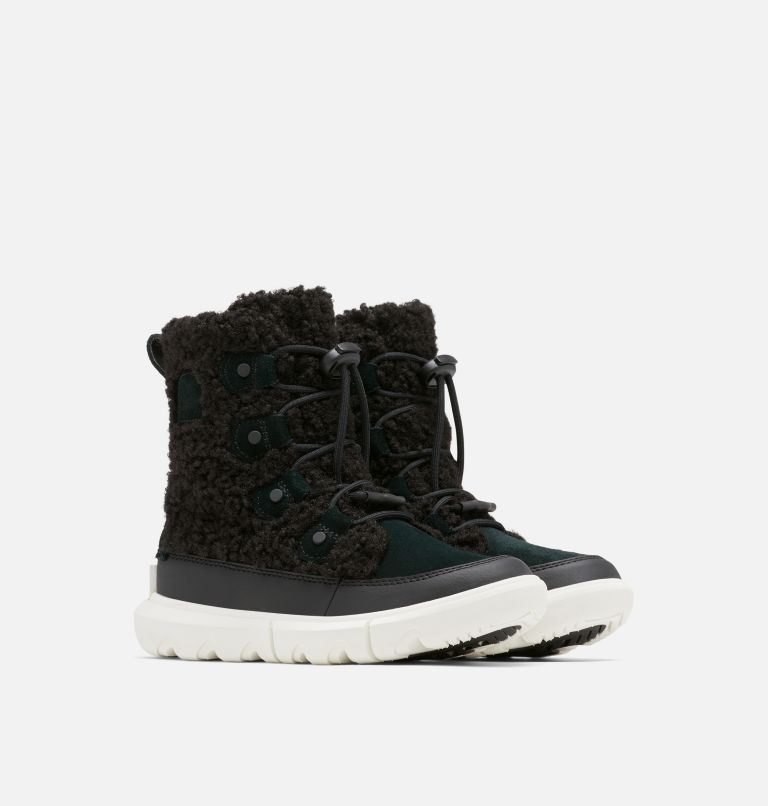 Youth Sorel Explorer Cozy Boot, Color: Black, Sea Salt, image 2