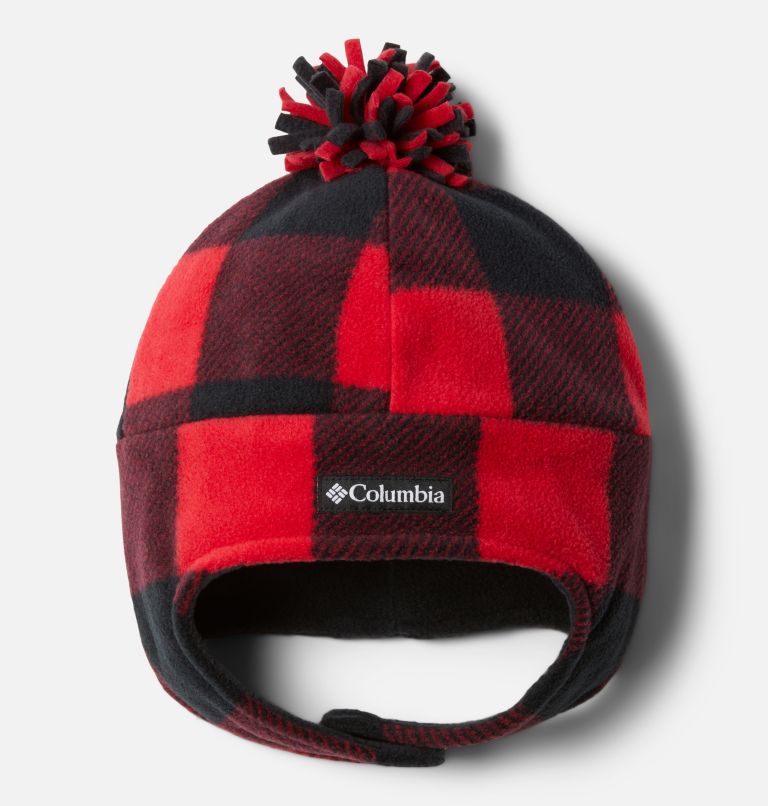 Kids' Frosty Trail II Earflap Beanie, Color: Mountain Red Check Print, image 1