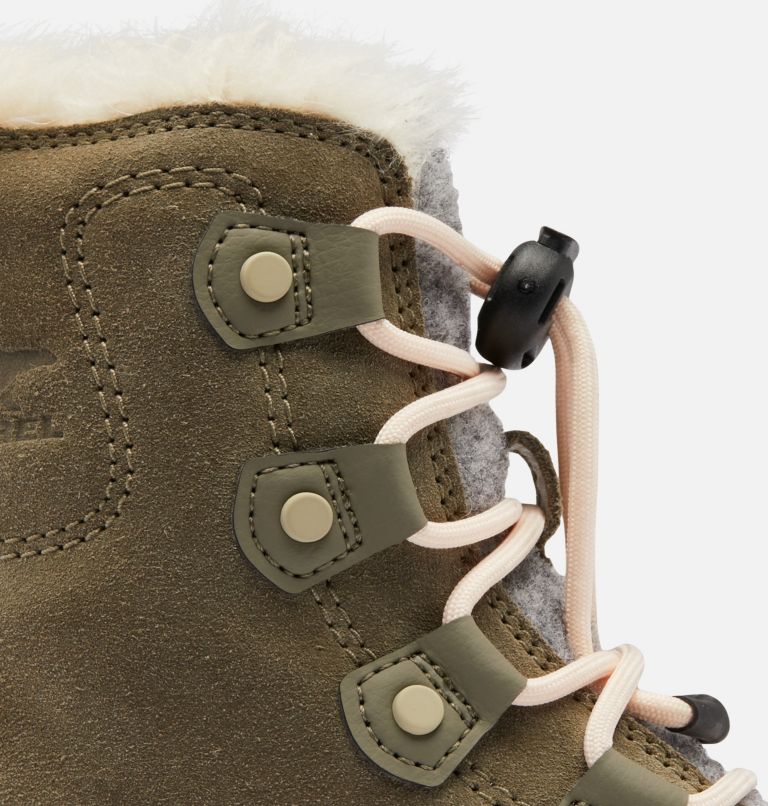 Kids Sorel Explorer Lace Winter boot, Color: Stone Green, White Peach, image 7