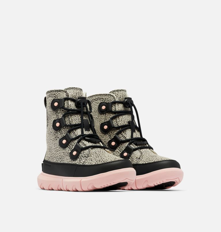 Thumbnail: Youth SOREL Explorer Lace Winter boot, Color: Chalk, Black, image 2