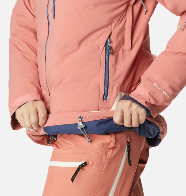 Women's Powderkeg III Waterproof Ski Down Jacket, Color: Dark Coral, Peach Blossom, image 13